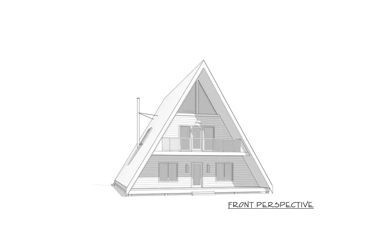 2 story, 3 bedroom, modern a-frame house front-perspective elevation sketch.