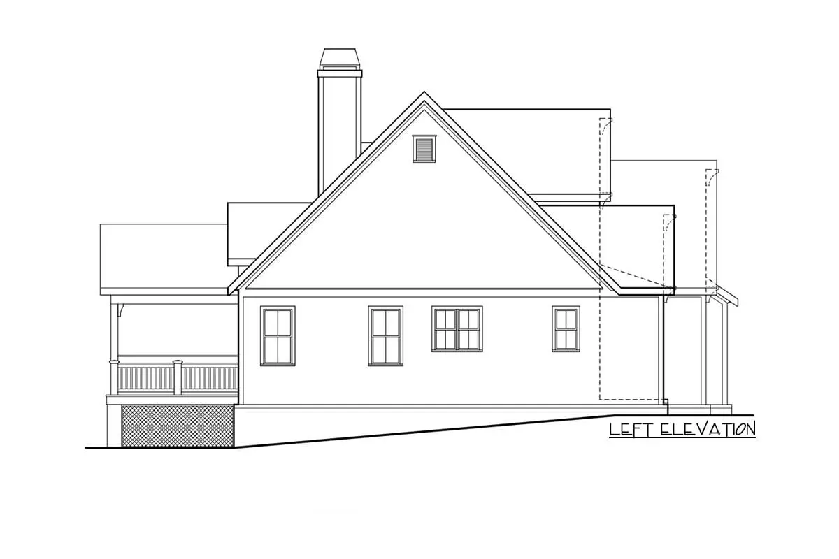 Sketch of the two-story, three-bedroom modern farmhouse from the left elevation.