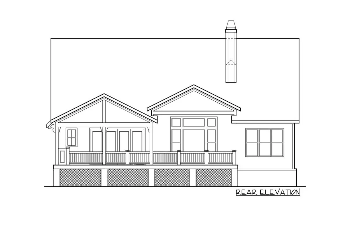 Sketch of the two-story, three-bedroom modern farmhouse from the rear elevation.