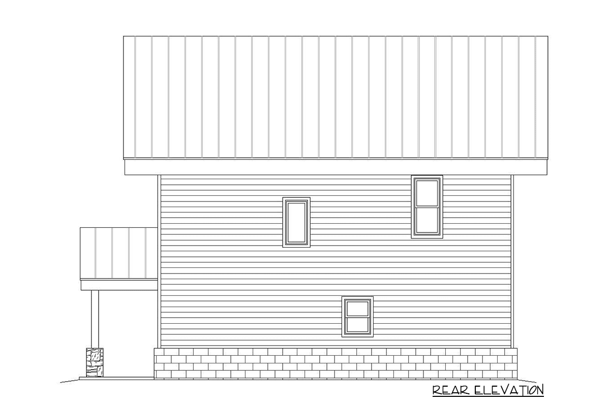 Rear elevation sketch of the two-story 3-bedroom modern mountain home.
