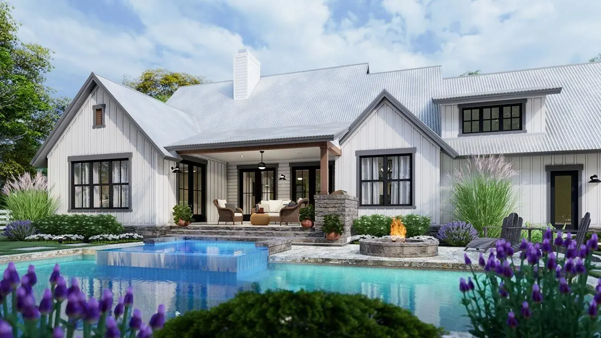 Beautifully located in the farmhouse's rear yard is the pool area.
