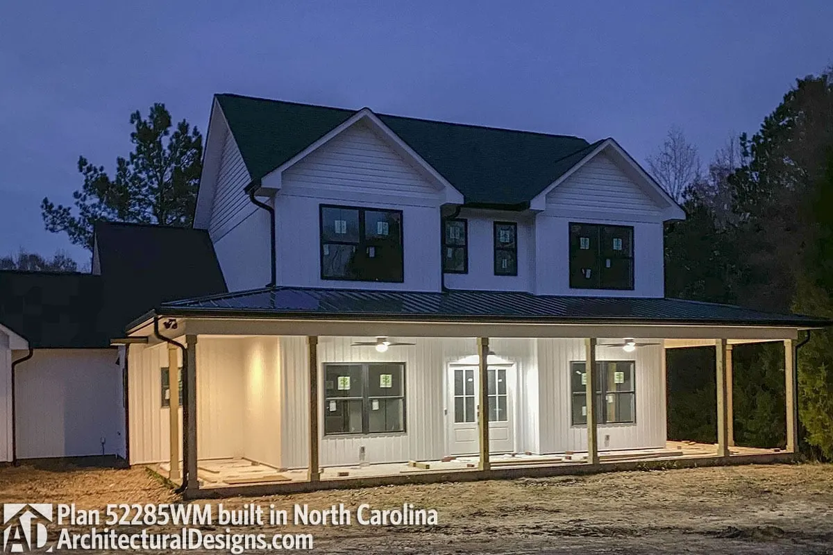View of the empty, newly constructed country farmhouse.