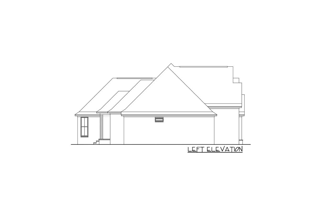 Left elevation sketch of the single-story 4-bedroom Southern style house.