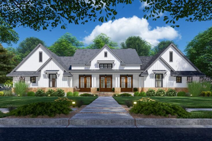 Single-Story 5-Bedroom Modern Farmhouse with Split Bedroom Layout and 3 ...