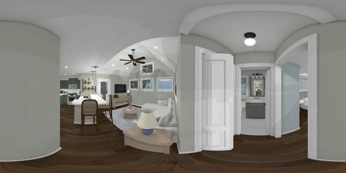 The rooms featured in the country house are minimalist in design.