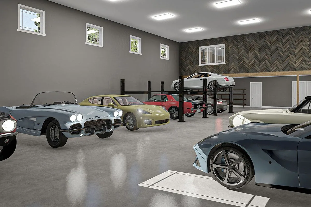A glance inside the spacious car garage, which has enough space for up to eight vehicles.