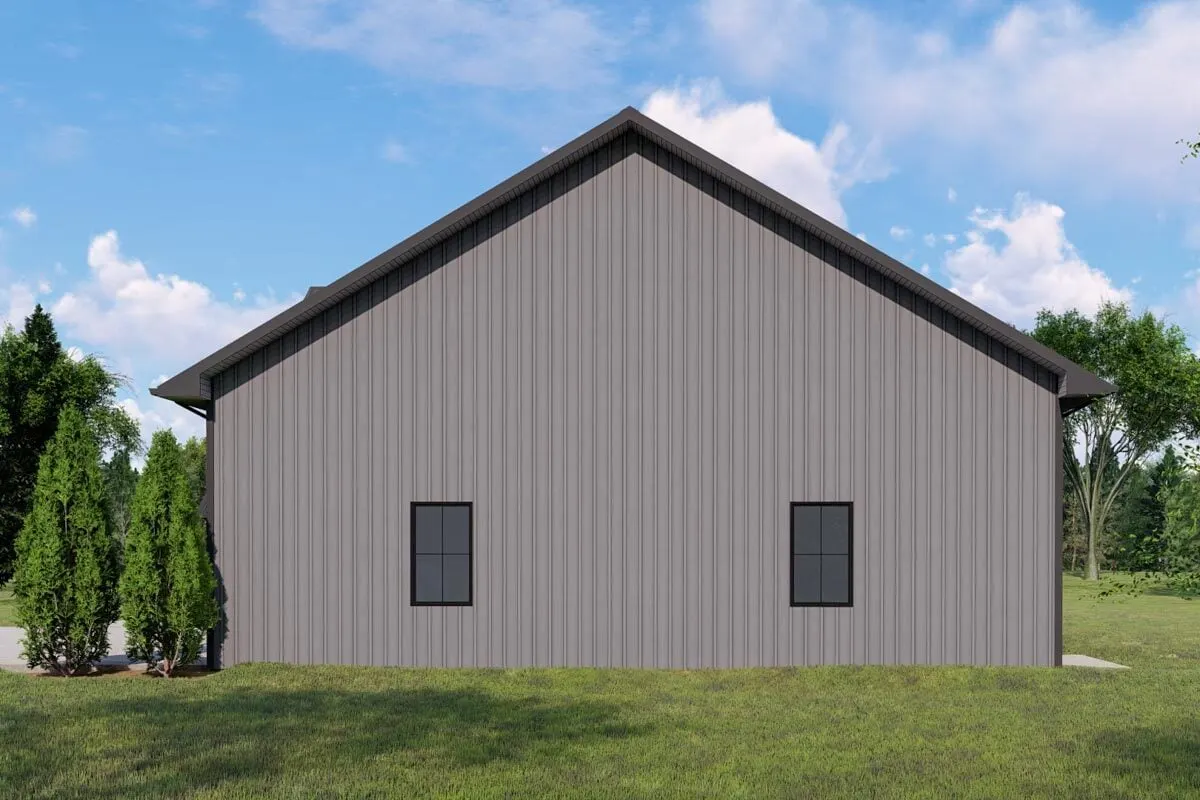 The side of the garage area with the two glass windows in plain view.