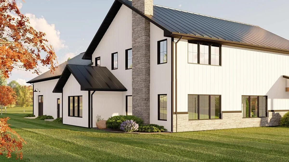 An up-close view of the barndominium's lovely glass windows.