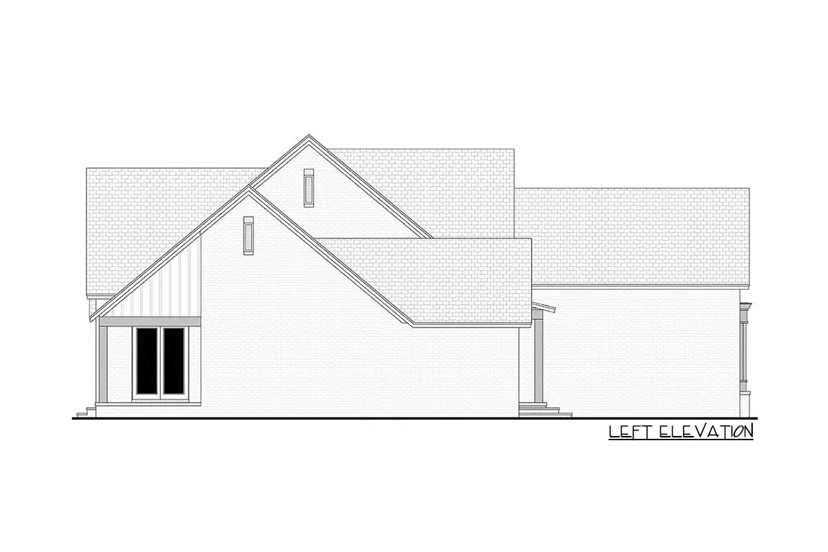 The left elevation of the single-story 3-bedroom transitional house is sketched.