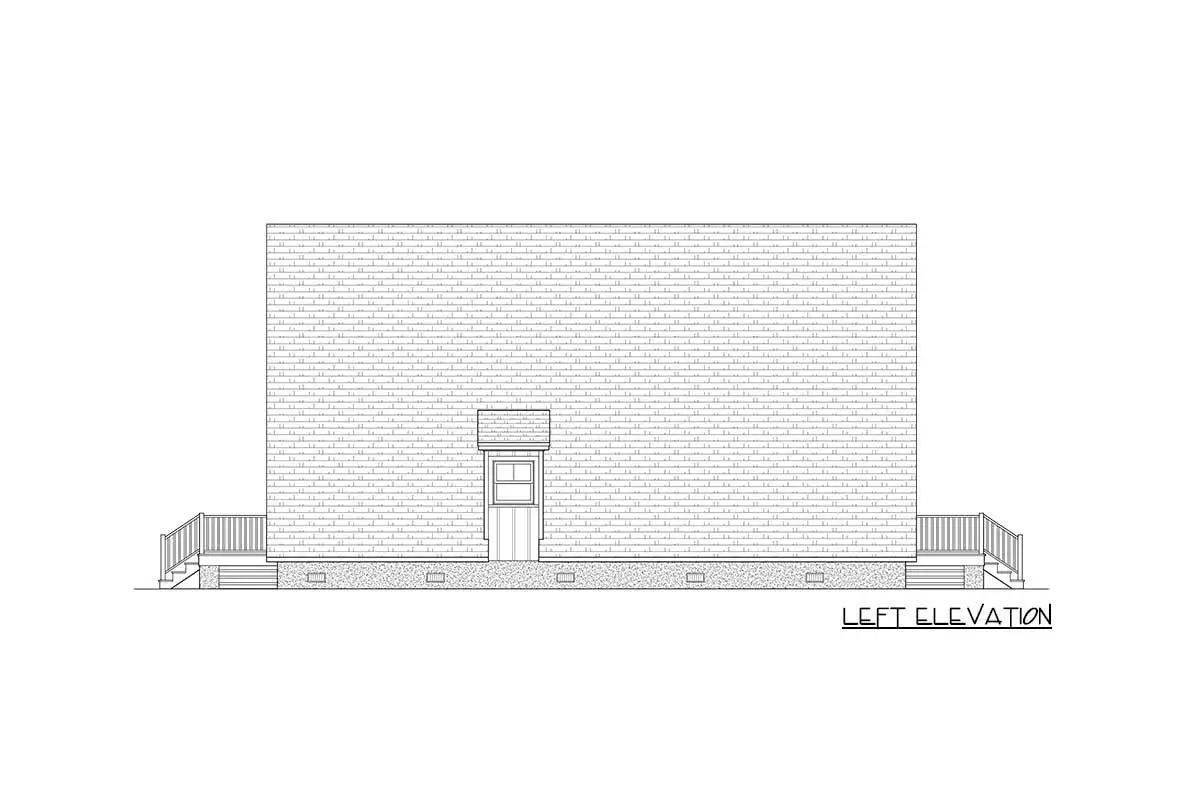 Left elevation sketch of the two-story 3-bedroom contemporary A-frame house.