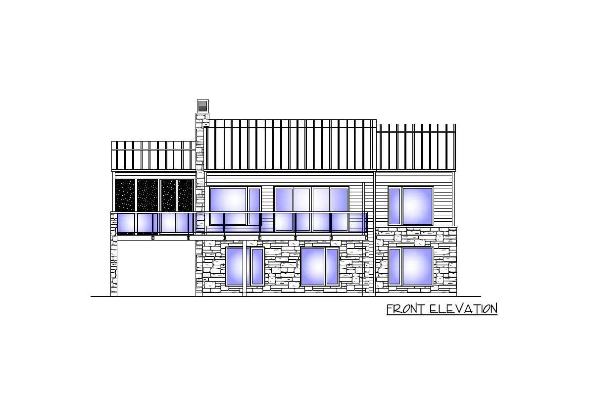 Sketch of the 2-story, 3-bedroom modern northwest home's front elevation.