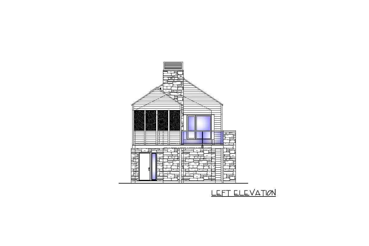 Sketch of the 2-story, 3-bedroom modern northwest home's left elevation.