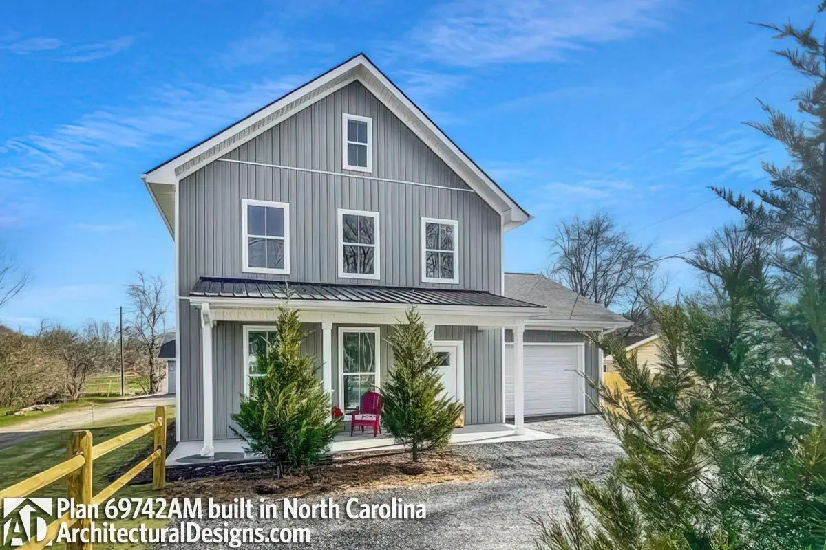 Additional landscaping is ideal on the house's front porch.