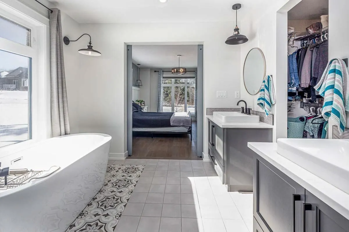 There are two vanities inside the bathroom.