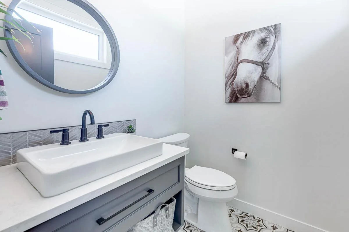 Powder room with a sleek design decor.