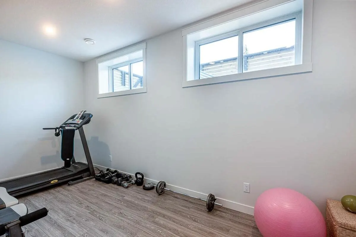 The gym area floor is covered with gym equipment.