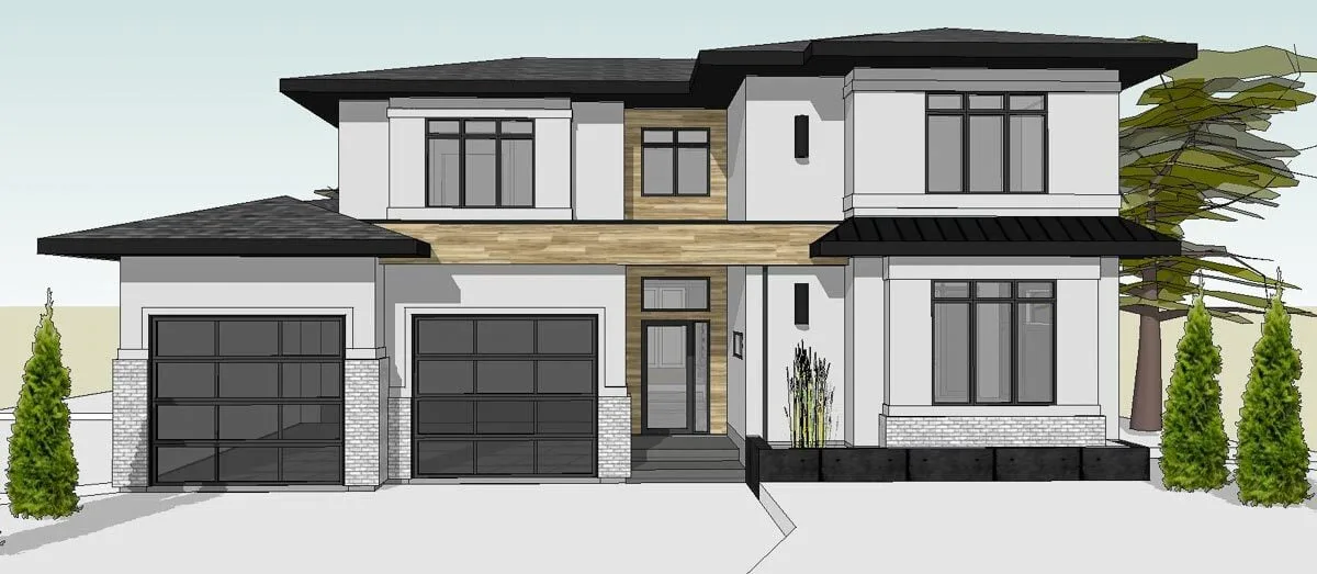 An illustration of the modern prairie house's front.