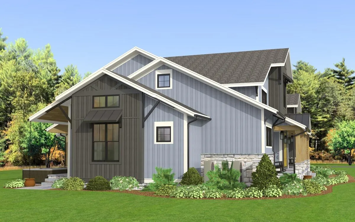 Front-left picture of the house, with attention on the space outside the master bedroom.