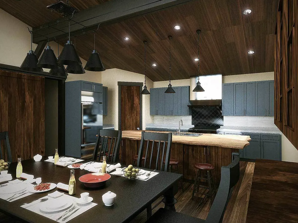 Dining area in black tone with decorative plating.