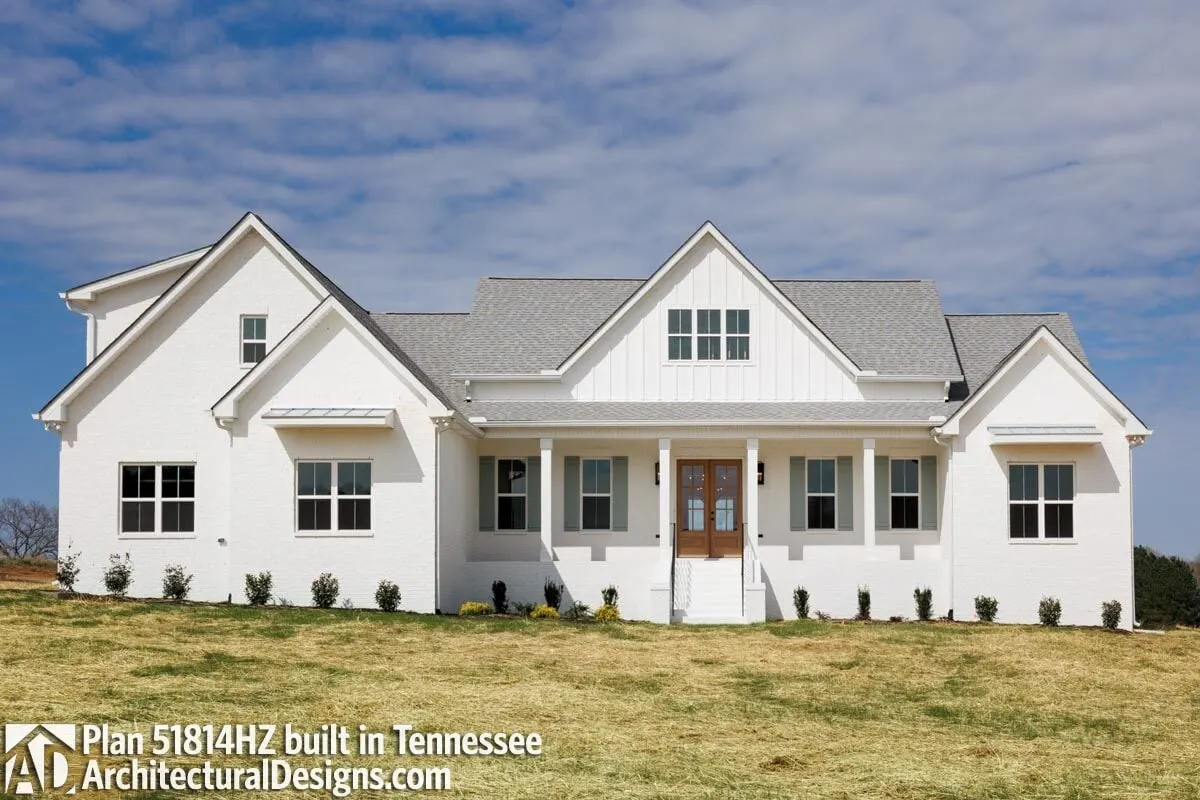Farmhouse design with a higher base platform based on the architecture.