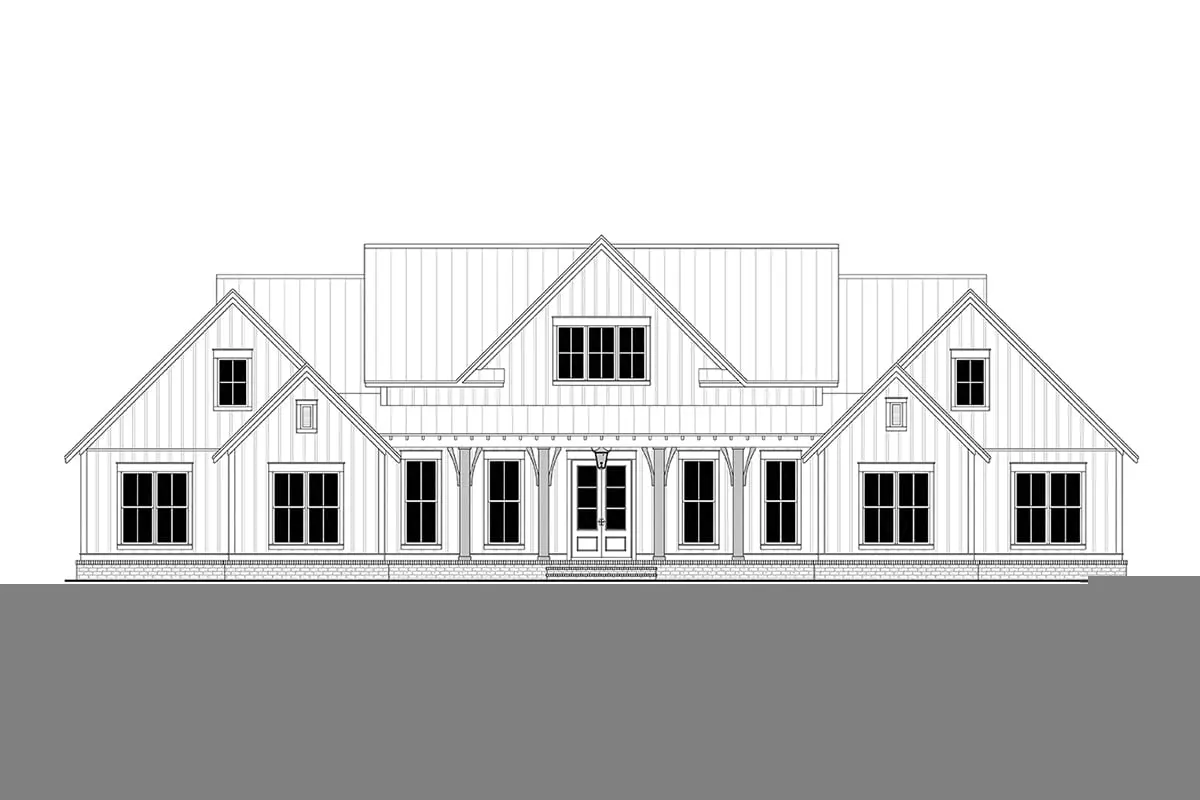 The detailed drawing of the expanded modern farmhouse with a perfectly symmetrical structure 