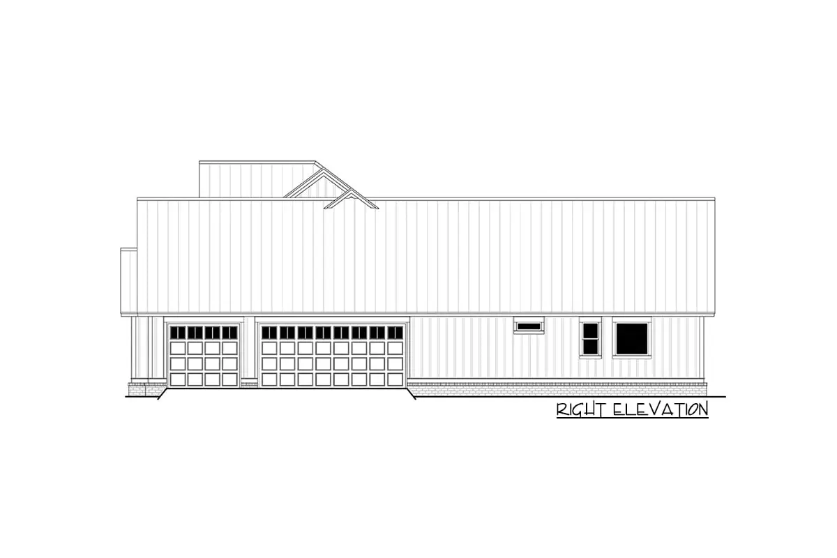 The detailed sketch of the part where the three-car garage is seen 