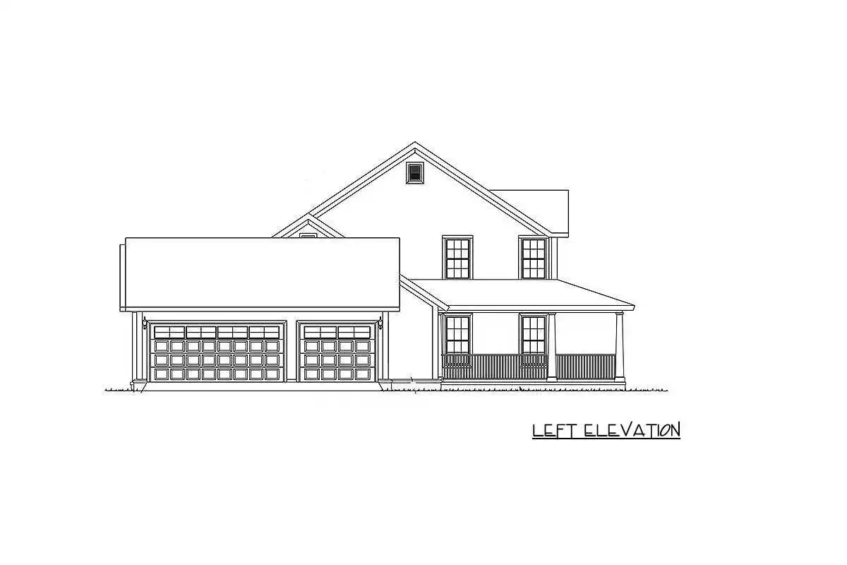 Left elevation sketch of the two-story 3-bedroom country farmhouse.