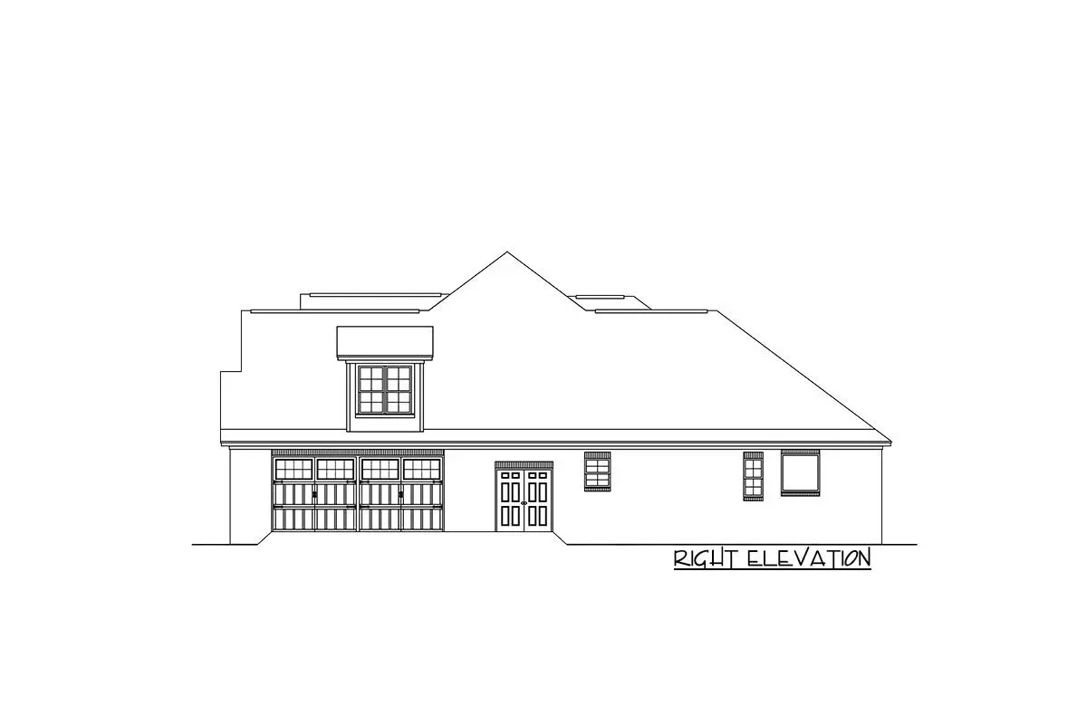 Sketch of the single-story, four-bedroom craftsman house right elevation.