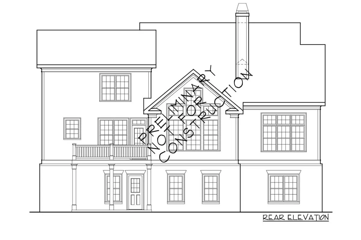 The 2-story, 4-bedroom craftsman-style home is shown in the rear elevation sketch.