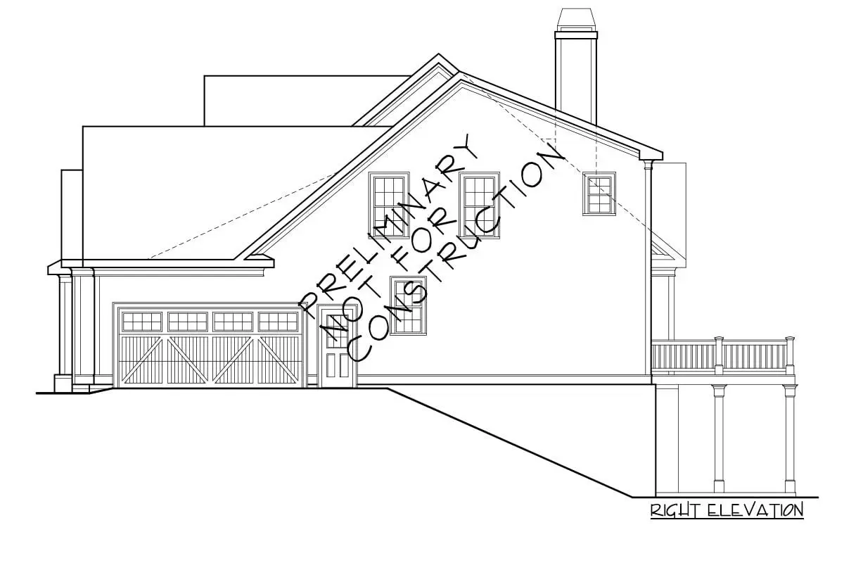 The 2-story, 4-bedroom craftsman-style home is shown in the right elevation sketch.
