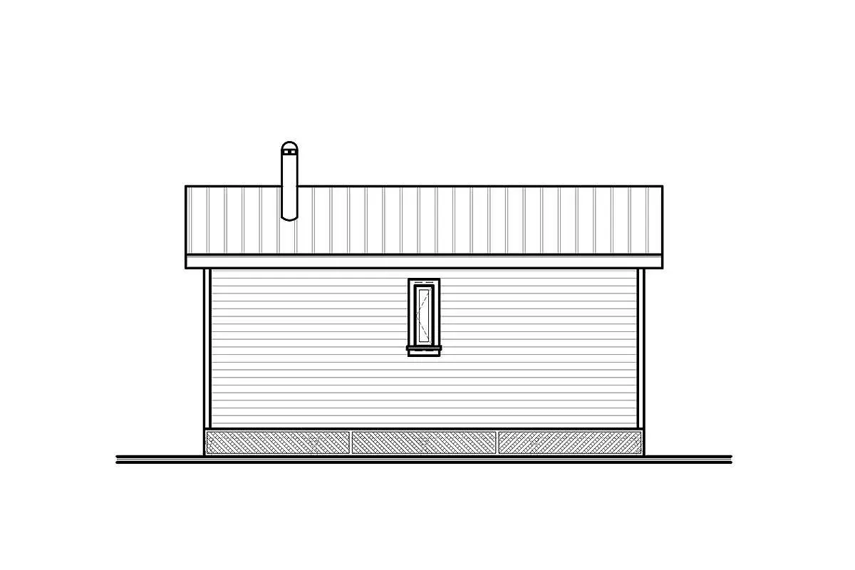 Rear elevation sketch of the single-story 2-bedroom cottage vacation house.