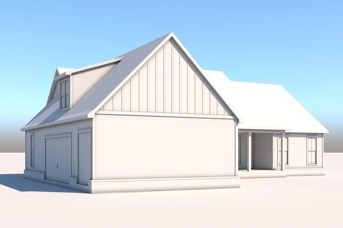 Garage area sketch of the single-story 3-bedroom modern farmhouse.
