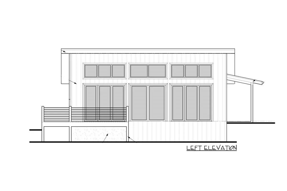 The single-story 1-bedroom modern cottage ADU house's left elevation sketch.