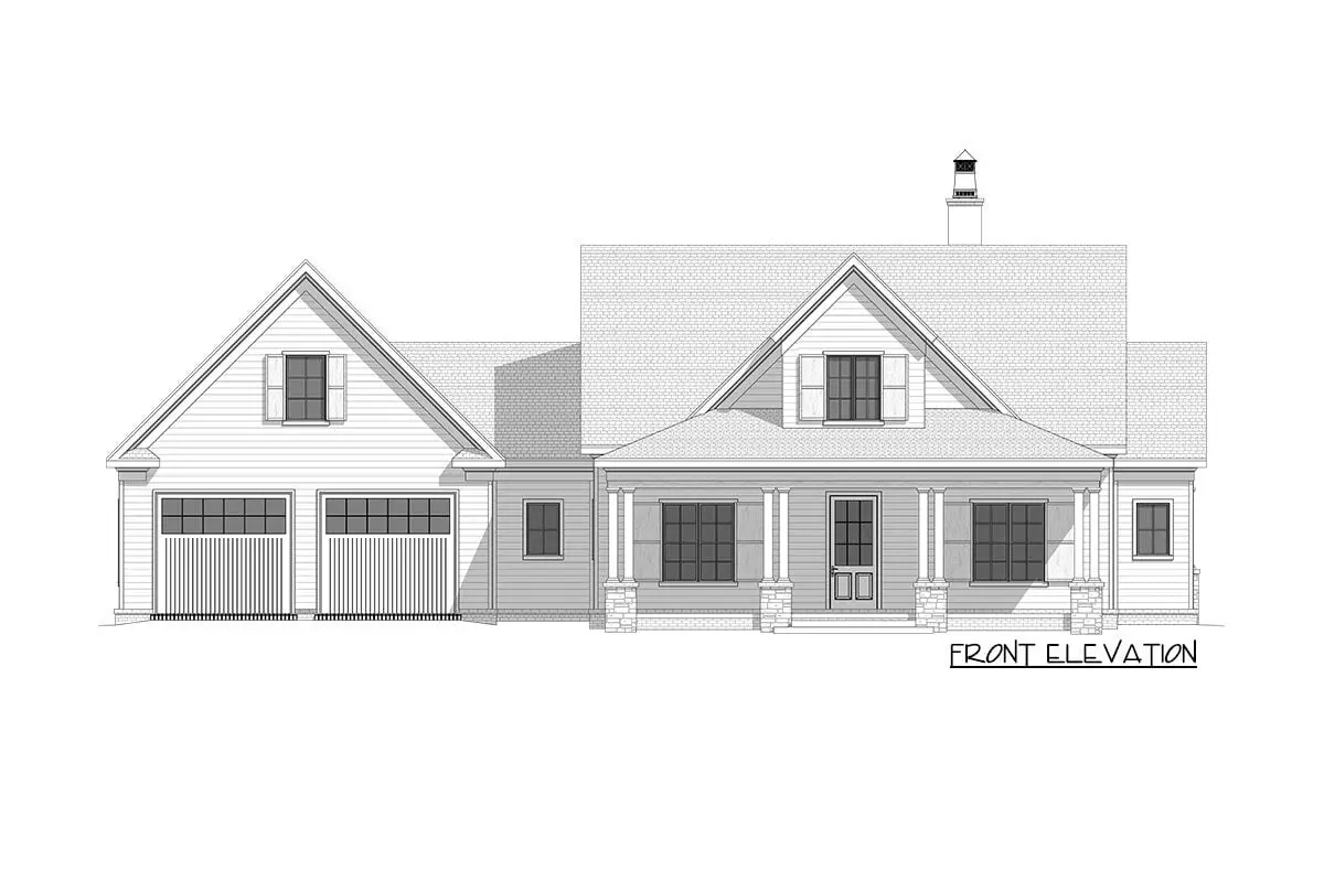 Front elevation sketch of the two-story 4-bedroom modern farmhouse.