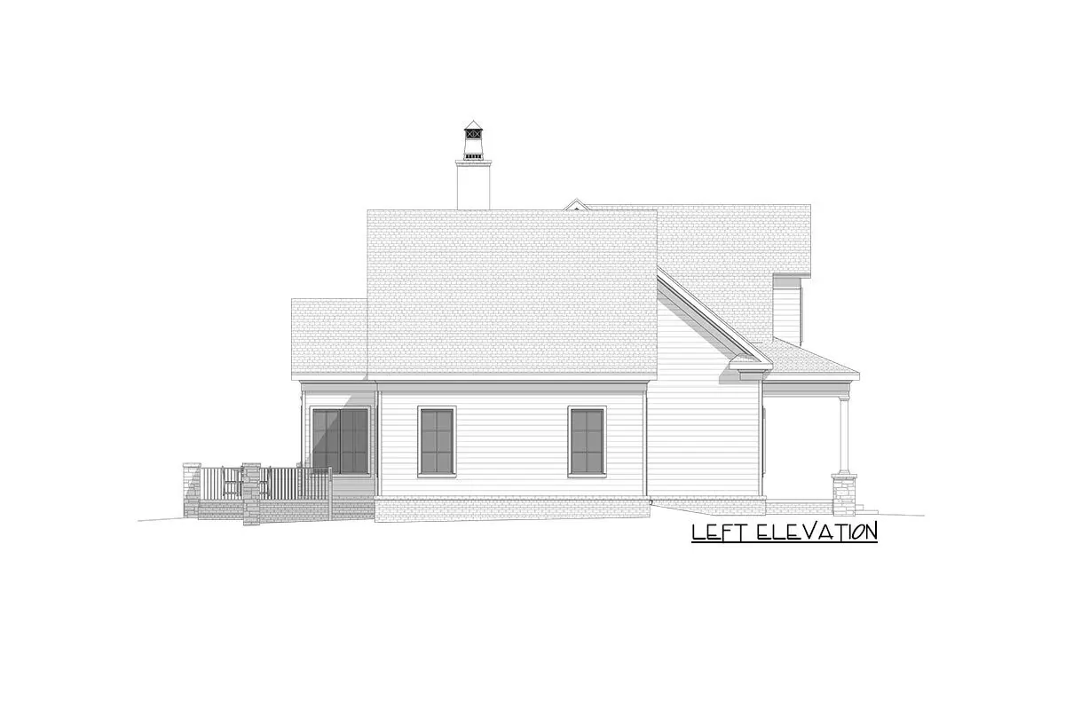 Left elevation sketch of the two-story 4-bedroom modern farmhouse.