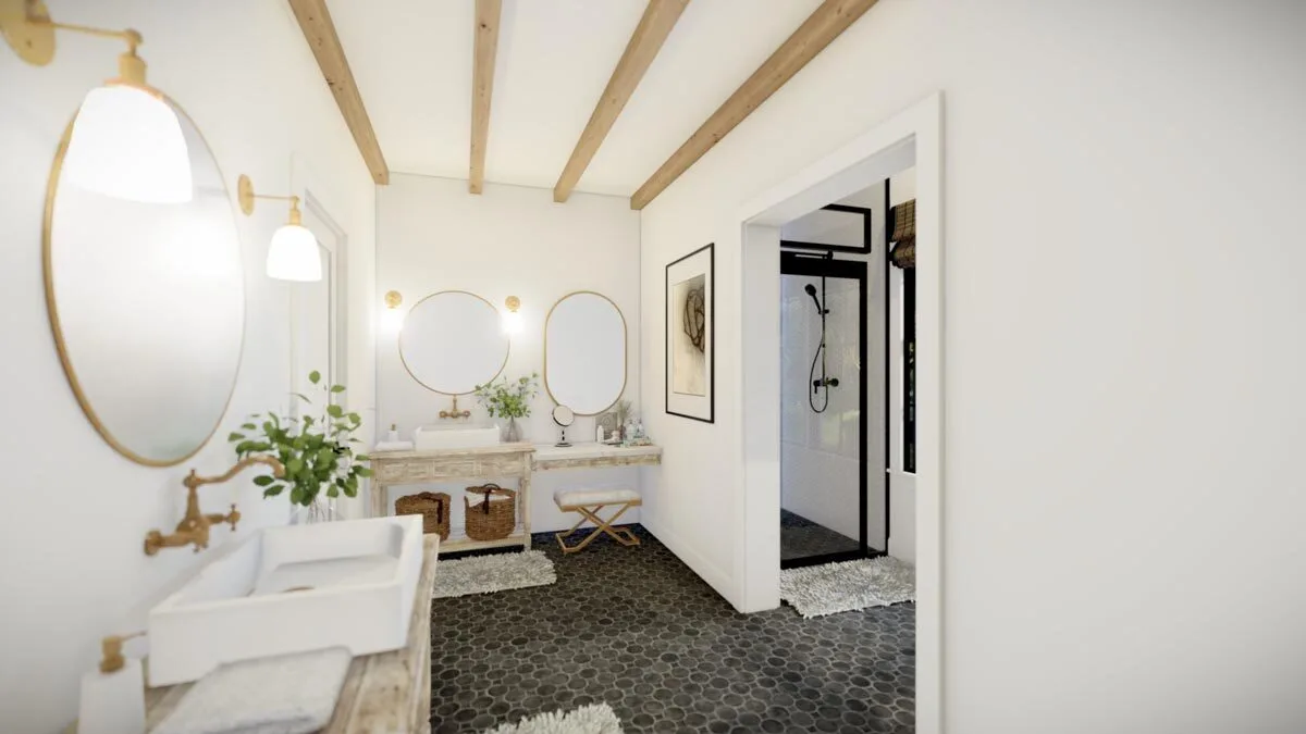 A visually appealing bathroom space with a shower glass in the corner.