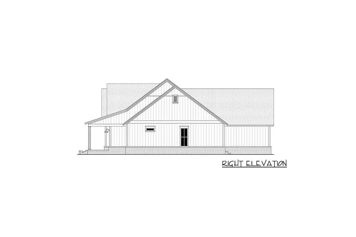Right elevation sketch of the single-story 4-bedroom modern farmhouse.