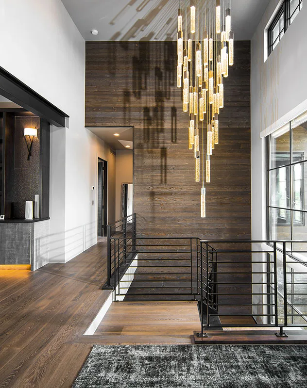 The crystal yellow chandelier in the stairwell area is stunning.