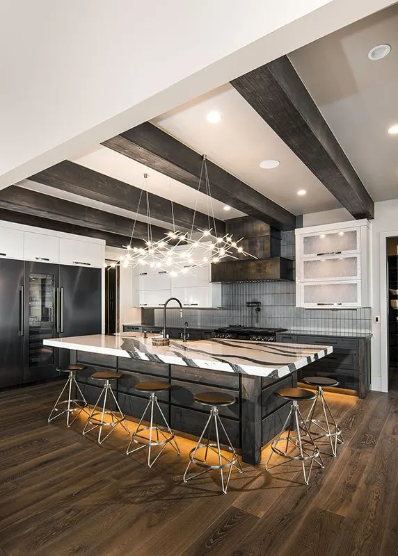 The center island looks fantastic with the exterior-matching countertop.