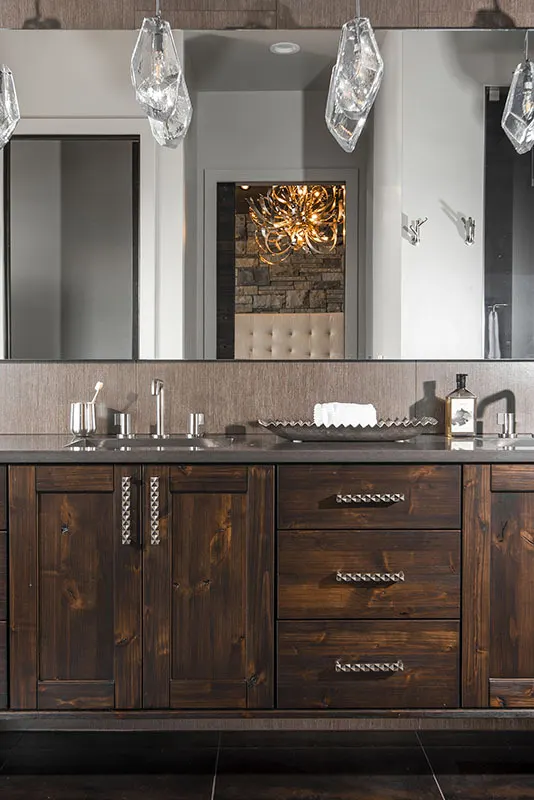 The vanity area with silver decorations is amazing.