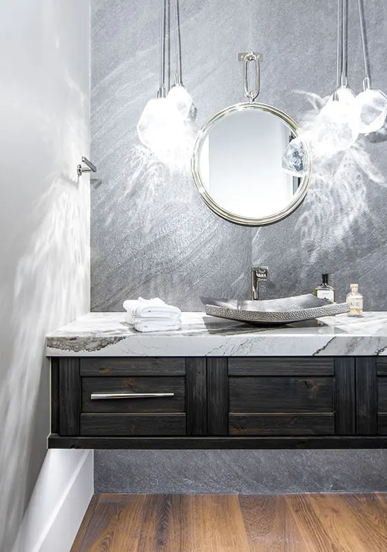 A luxurious countertop with lavish lighting effects.