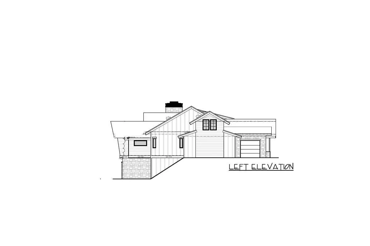 Left elevation sketch of the single-story 2-bedroom modern mountain house.