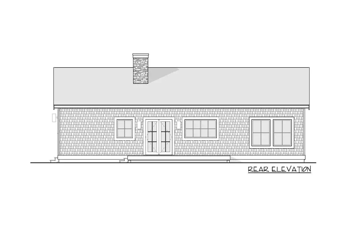 The elevated back door and entranceway are depicted in great detail on the plan of the house's rear.