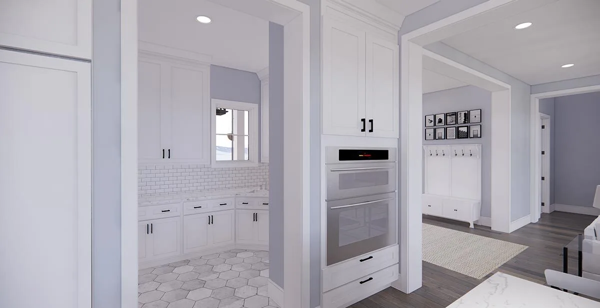 The cabinetry in the house interiors is designed uniquely.