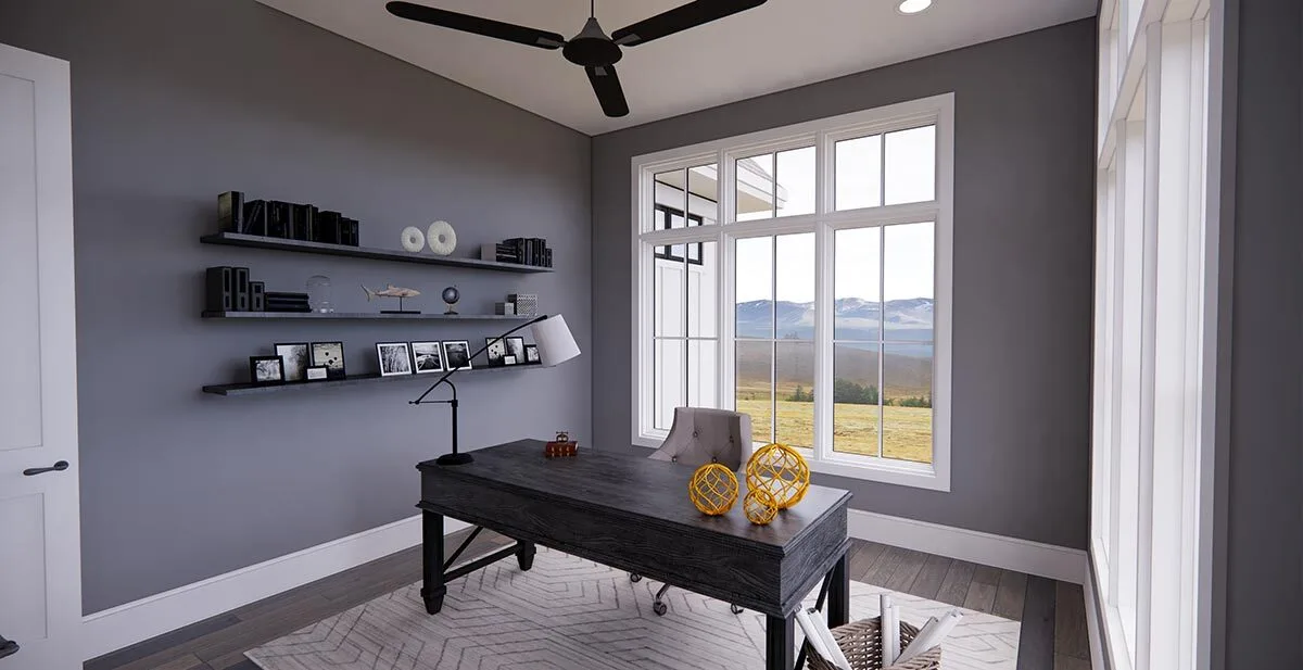 A dark-colored wooden accent table that matches the wall-mounted rack looks nice.