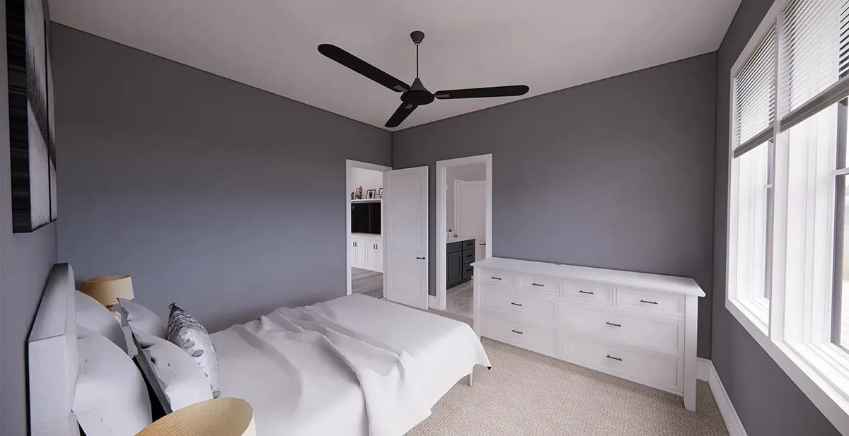 Bedroom area at the side of the loft area.