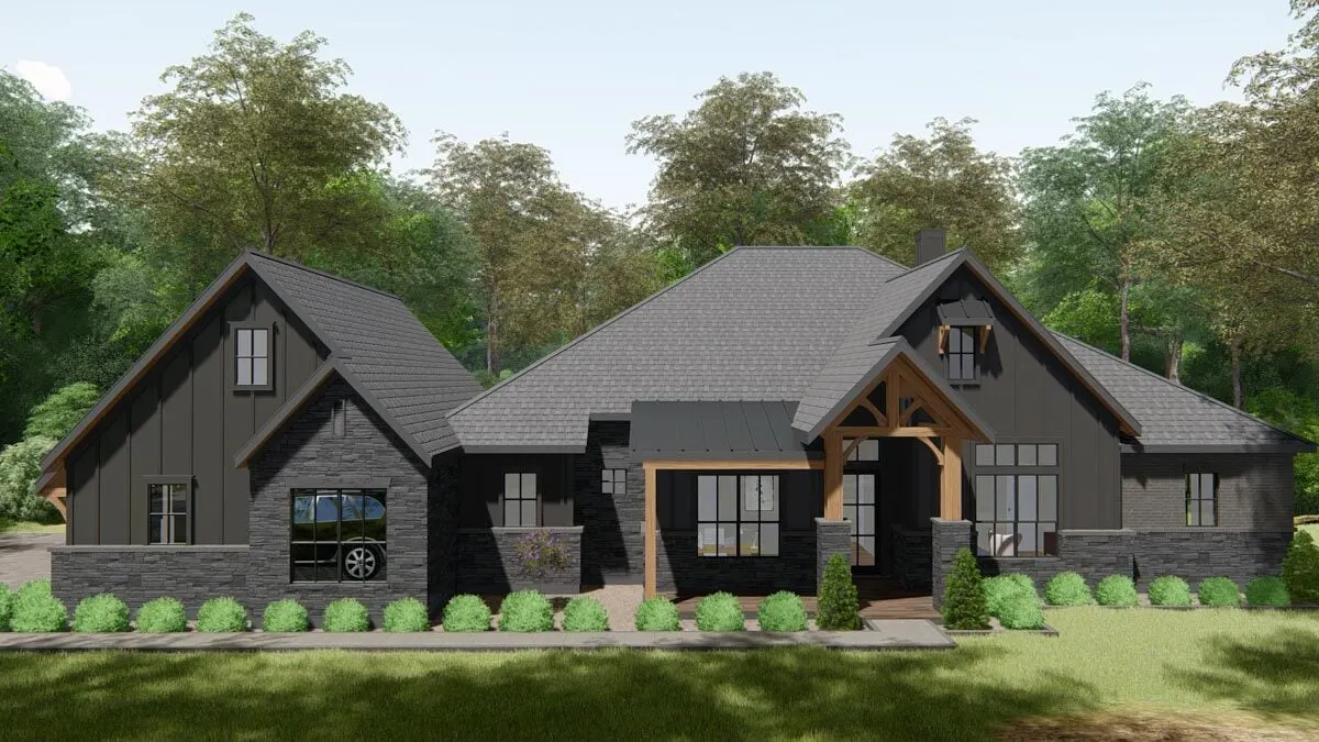 A dark gray exterior rendition of a<a href=