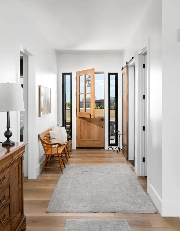 The foyer area of the house and a remarkable door design