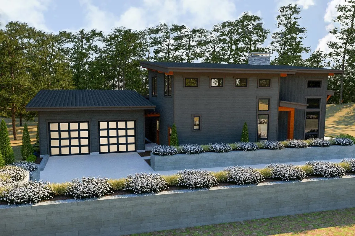 The garden and garage driveway look beautiful with the stone tile fence.