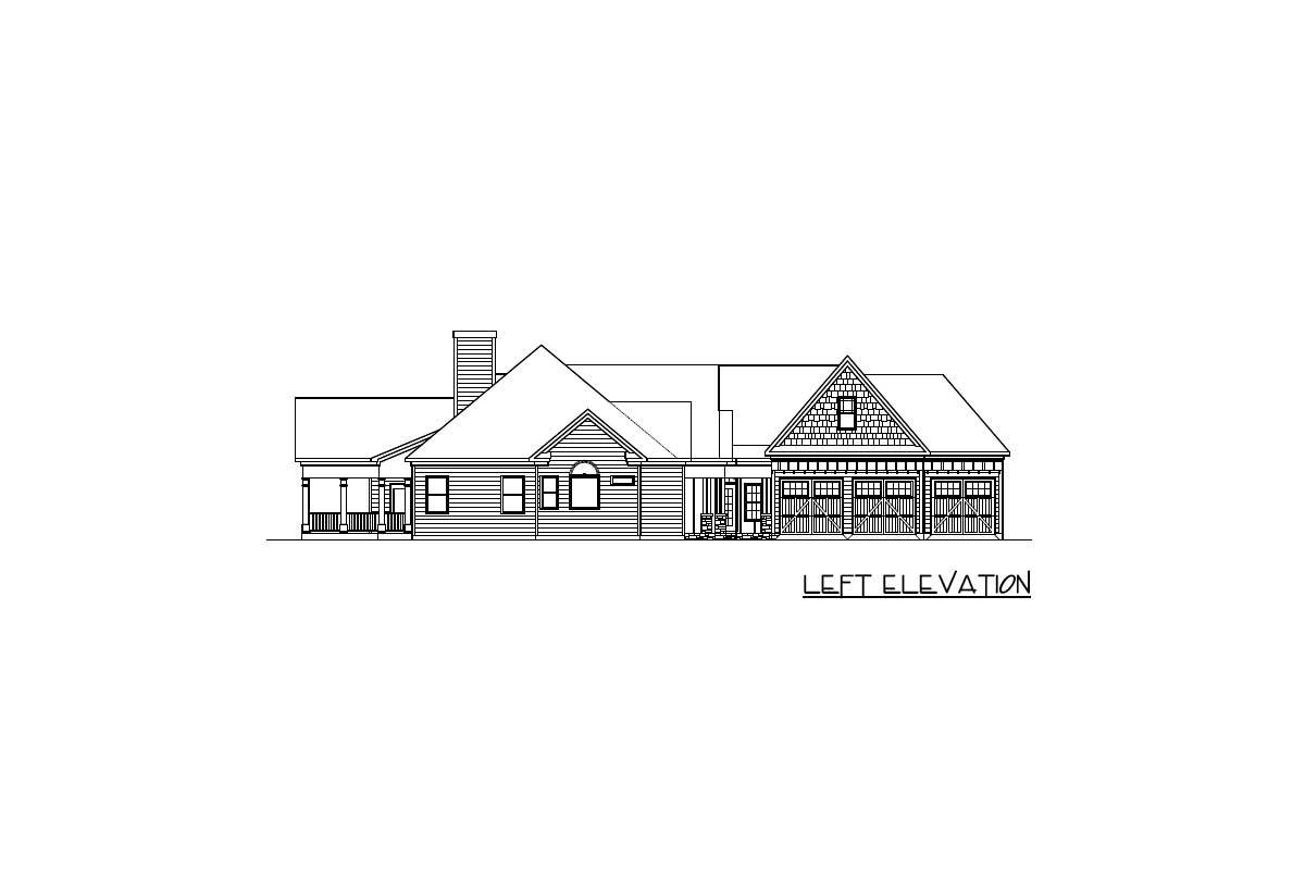 Left elevation sketch of the single-story 3-bedroom craftsman house.
